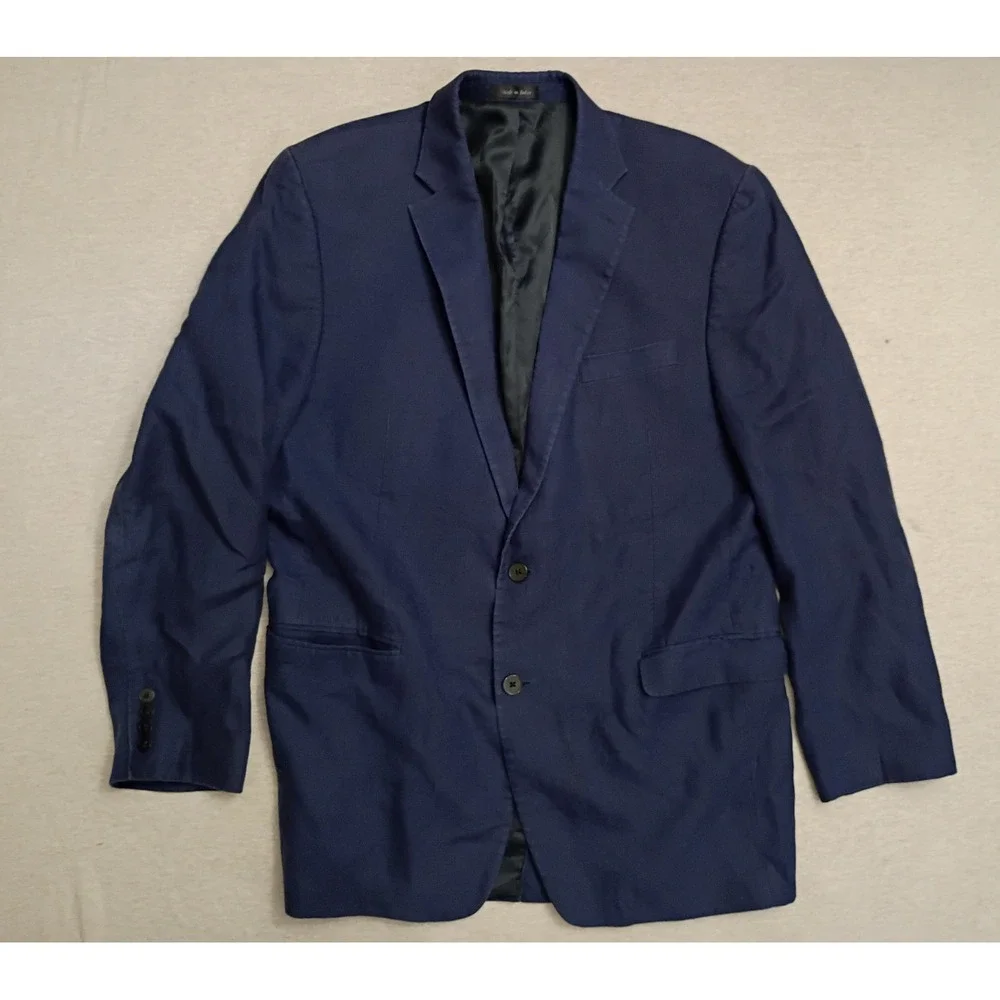 Lauren Ralph Lauren Mens 44L Navy Blue 100% Linen 2-Button Blazer Sport Coat